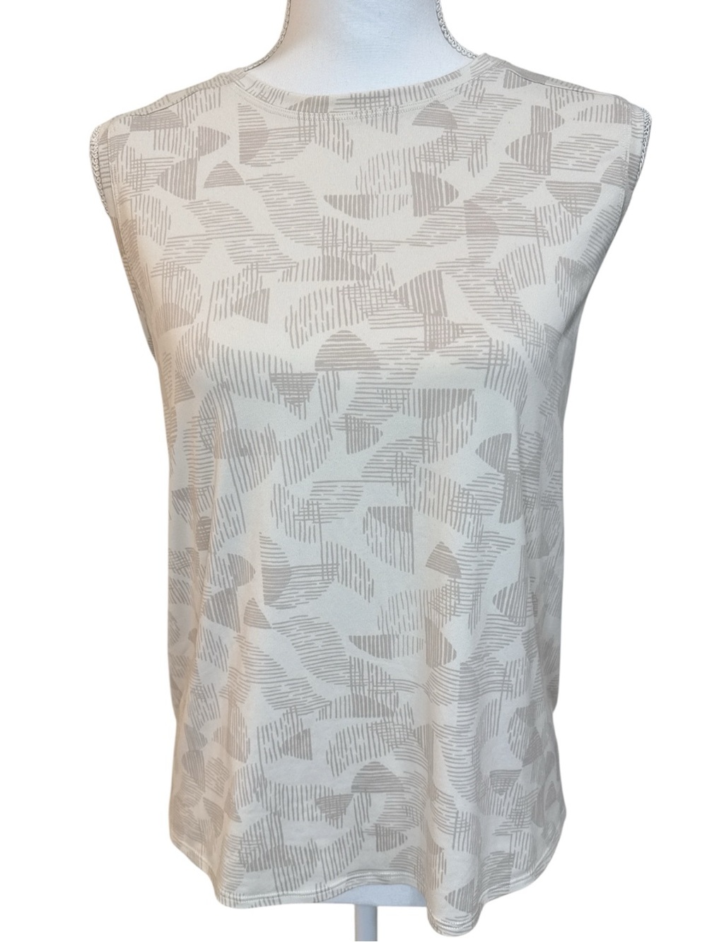 REI Women's Sleeveless Crewneck Tank in Cream with Beige Abstract Print Sz L